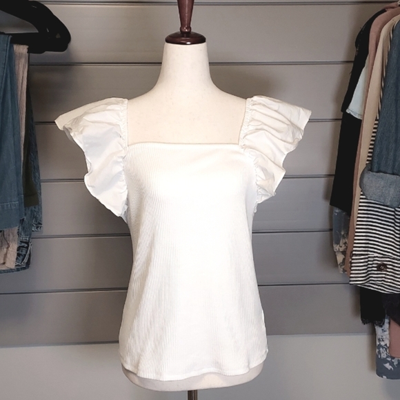a new day Ribbed Flutter Sleeve Top - Picture 1 of 9